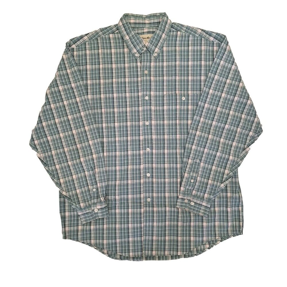 EDDIE BAUER CASUAL BUTTON DOWN SHIRT GREEN PLAID SIZE LARGE